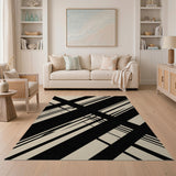 Modern Beige Black Crossed Stripe Area Rug