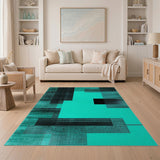 Geometric Modern Teal Black Geometric Abstract Area Rug