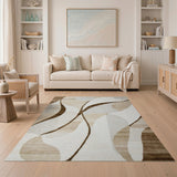 Beige Abstract Curve Modern Area Rug