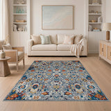 Intricate Gray Persian Area Rug with Vibrant Accents