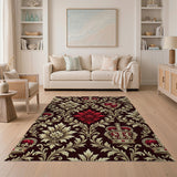 Regal Baroque Crown Area Rug in Burgundy Gold