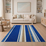 Blue and Teal Navy Blue Vertical Striped Area Rug
