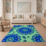 Blue and Teal Blue Teal Mandala Floral Area Rug