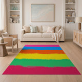Vibrant Rainbow Stripe Geometric Modern Area Rug