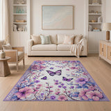 Purple Floral Butterflies Area Rug