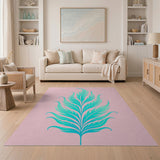 Swirling Teal Fern Leaf Area Rug