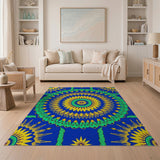 Navy Blue Sunburst Mandala Area Rug