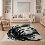 Abstract Black Ink Flow Grasses Area Rug