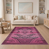 Vibrant Pink Black Geometric Tribal Area Rug
