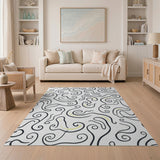 Black and White Swirling Curl Black White Abstract Area Rug