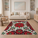 Festive Poinsettia Medallion Area Rug