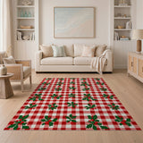 Red Gingham Holly Berry Area Rug