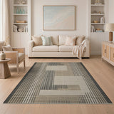 Modern Geometric Beige Black Grid Area Rug
