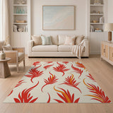 Fiery Red Abstract Leaf Area Rug
