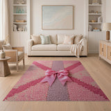 Pink Satin Bow Geometric Tufted Rug