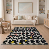 Geometric Modern Area Rug Black White Yellow Pink Triangles