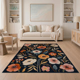 Vibrant Floral Blooms Navy Area Rug