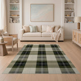 Beige Olive Green Tartan Plaid Area Rug