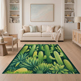 Vibrant Green Cactus Succulent Desert Rug