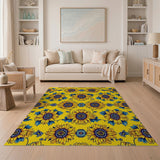 Yellow Floral Vintage Vibrant Yellow Sunflower Pattern Area Rug