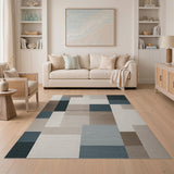 Geometric Patchwork Area Rug in Beige Blue Teal