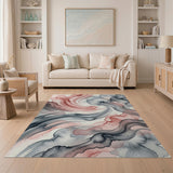 Fluid Grey and Blush Abstract Area Rug