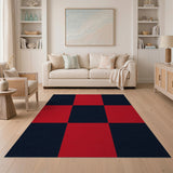 Navy Red Checkered Geometric Area Rug