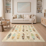 Beige Coastal Surfboard Washable Area Rug