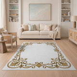 Traditional Persian Gold and Silver Ornate Gold Filigree Border Area Rug