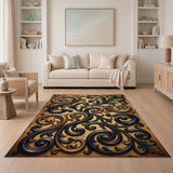 Ornate Distressed Gold Scroll Area Rug