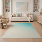 Teal to Ivory Gradient Abstract Area Rug