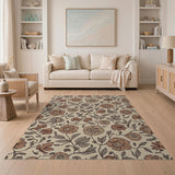 ODIKA Vintage Botanical Floral Washable Rug - Low Pile Non-Slip Terracotta Area Rug