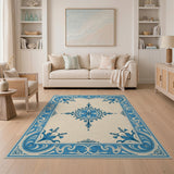 Traditional Persian Blue and Teal Elegant Blue Floral Medallion Area Rug