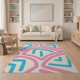 Multi-color and Patterns Teal Pink Geometric Abstract Area Rug