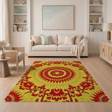 Radiant Red Sun Mandala Floral Yellow Area Rug