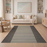 Black Chevron Border Beige Striped Area Rug