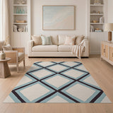 Teal Navy Diamond Lattice Area Rug