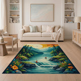 Sunset Fishing Mountain River Area Rug