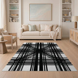 Black and White Geometric Modern Bold Black White Plaid Area Rug