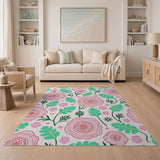Pink Vibrant Pink Floral Leaf Area Rug