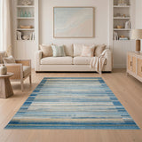 Coastal Beach Blue Striped Coastal Area Rug