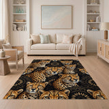 Tribal Cheetah Mandala Area Rug Black Gold