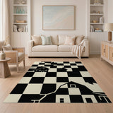 Black White Checkered Farmhouse Silhouettes Rug