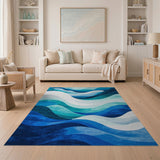 ODIKA Washable Abstract Blue Ocean Wave Rug, Low Pile Non-Slip Modern Area Rug
