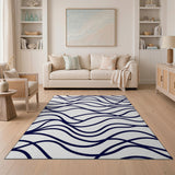 Navy Wavy Lines Abstract Area Rug