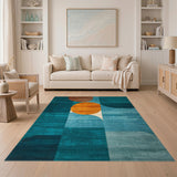 Teal Blue Geometric Circles Area Rug