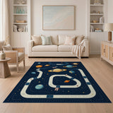 ODIKA Washable Outer Space Kids Rug - Non-Slip Space Track Play Area Rug