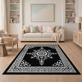Intricate Black White Mandala Persian Area Rug