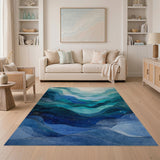 Blue and Teal Cascading Teal Waves Abstract Area Rug