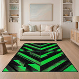 Bold Green Black Diagonal Geometric Area Rug